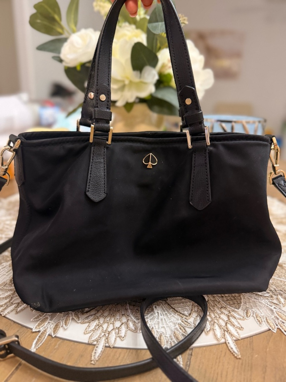 kate spade Black Nylon Satchel with Gold Spade Logo